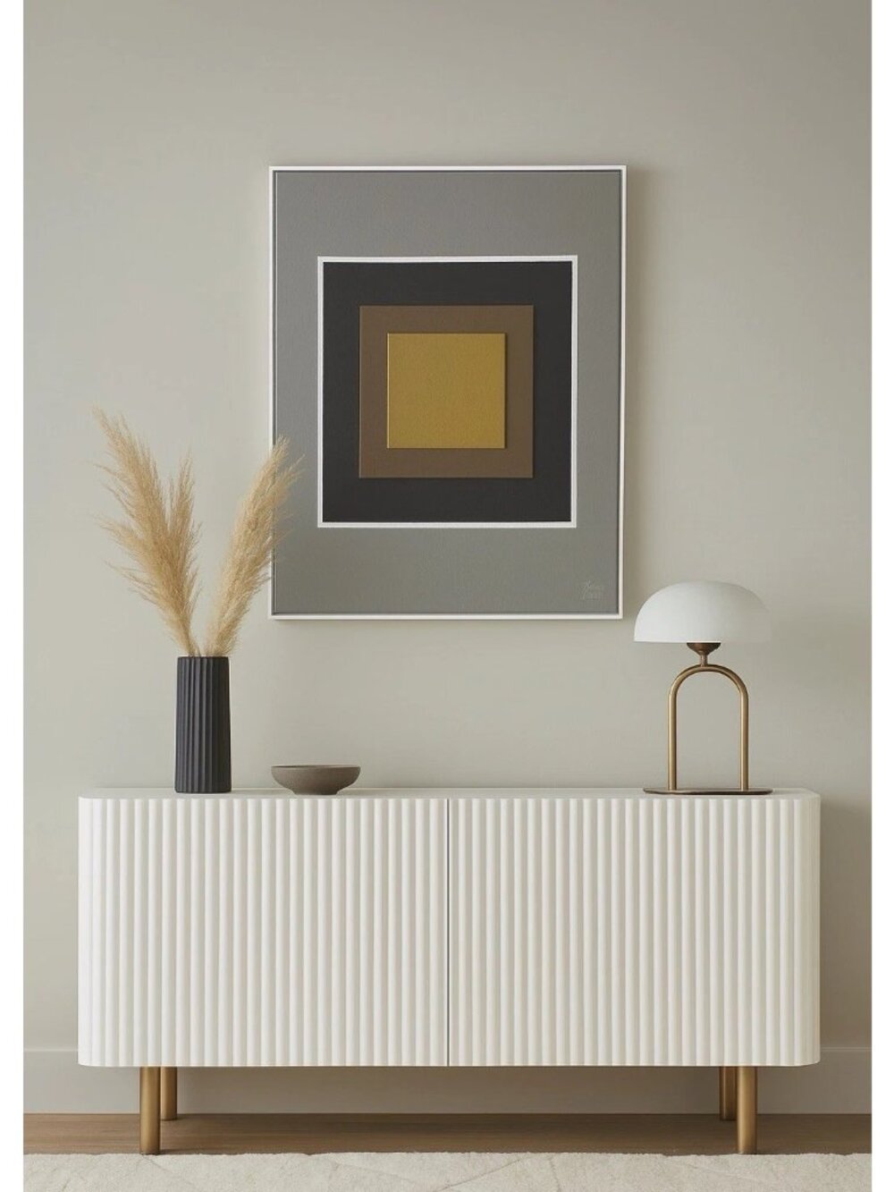 Minimalist Mixed Media Art - Acrylic Leather Geometric Square Abstract Painting